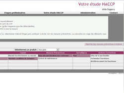Logiciel HACCP Express: vue du tableau HACCP de l'interface principale
